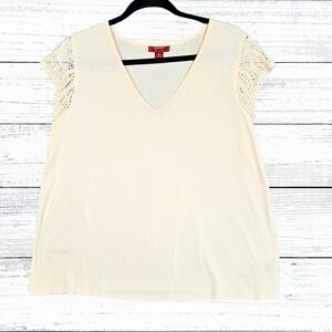 Chaps Top Womens 2X Ivory Knit Shirt V Neck Cap Sleeve Crochet Lace Boho‎ Casual